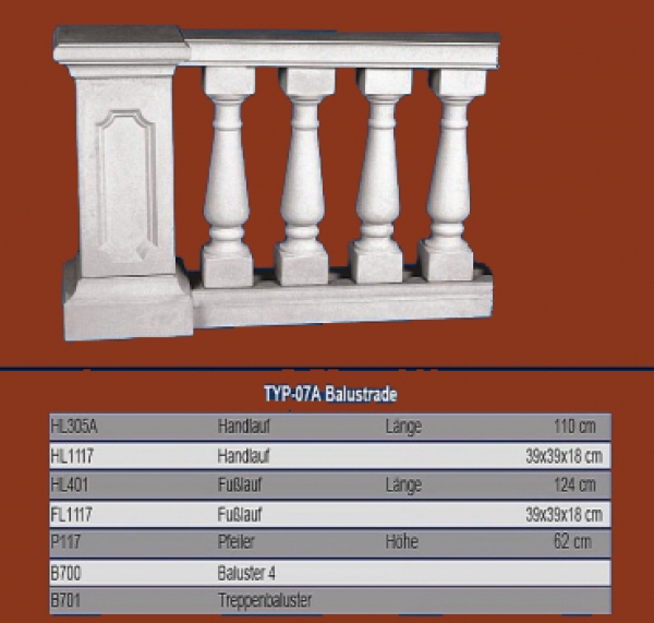 Balustradengeländer 92cm hoch Weissbeton